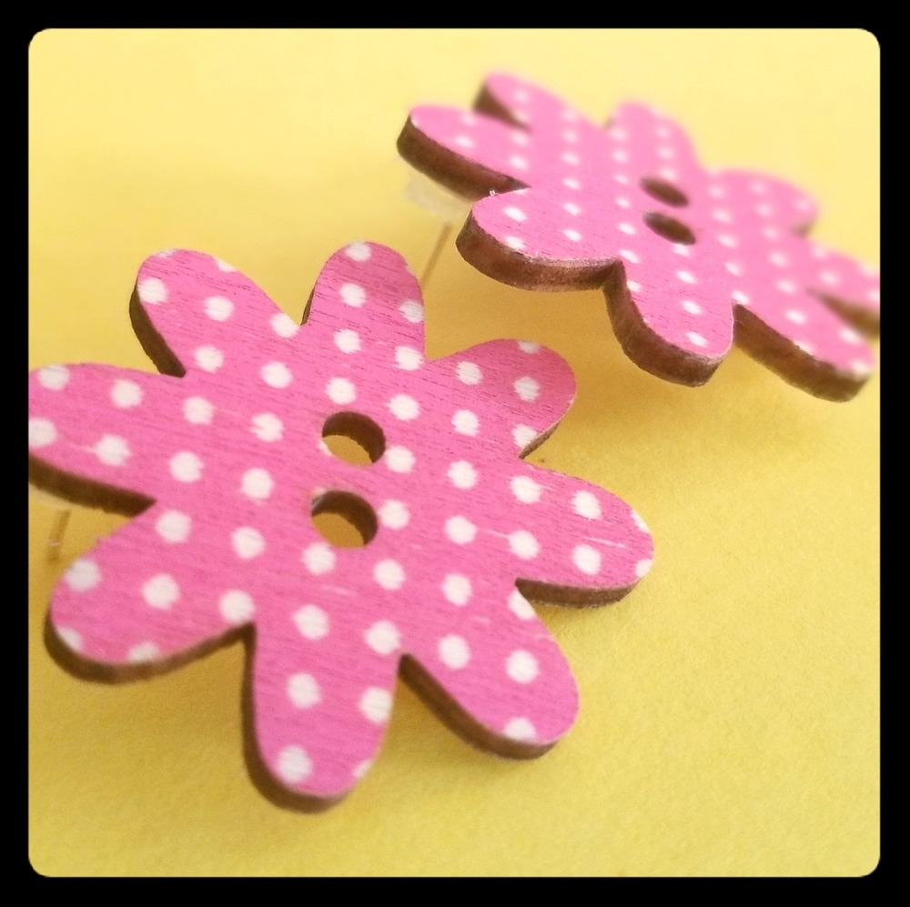 Pop Art Wooden Button Earrings